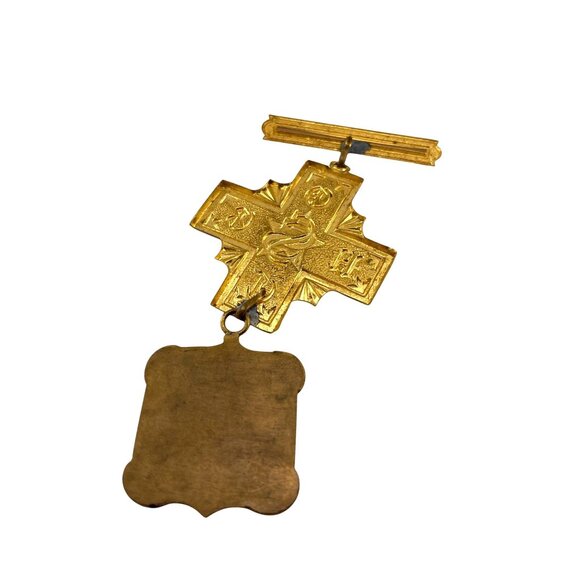 Secret Society United Order of the Golden Cross Antique Gold-tone Medal - Picture 6 of 7